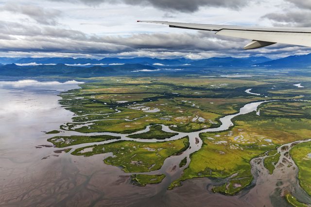 Aerial view over Alaska representing DIY divorce filing and mediation options