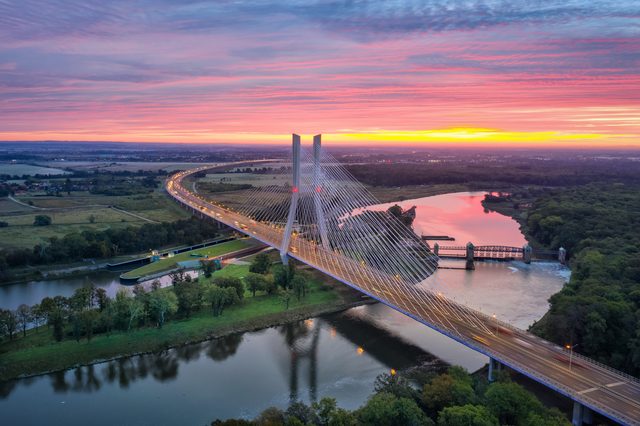 Aerial view of bridge and river in Iowa representing divorce journey
