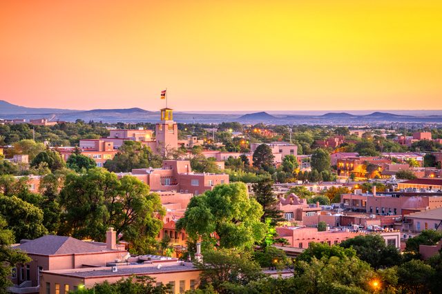 Santa Fe New Mexico skyline at dusk representing DIY divorce filing resources in New Mexico