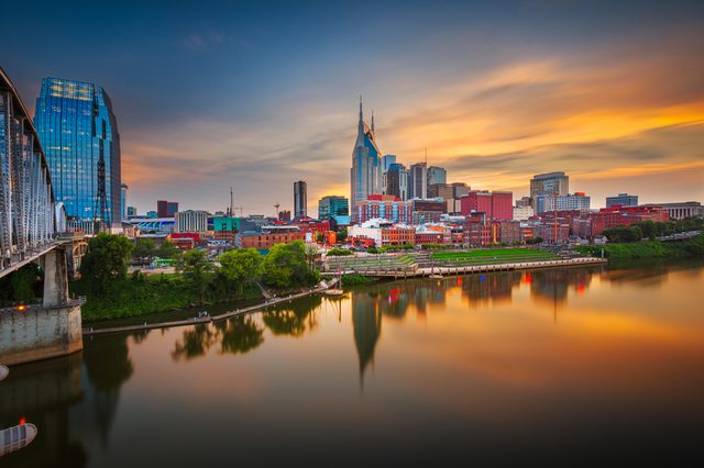 Nashville Tennessee skyline illustrating state child support enforcement tools including wage garnishment and TDHS services